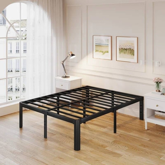 King size Heavy Duty Metal Bed Frame with Round Edge Legs - Headboard Compatible Q280-KNGBF1279582
