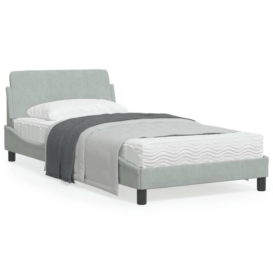 Bed Frame Light Gray Velvet, Metal, Plywood, Engineered Wood Single A949-373267