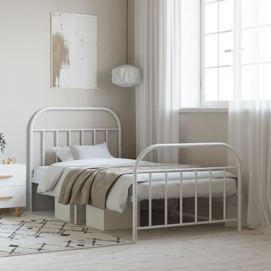 Bed Frame White Powder-Coated Steel Single Bed Bed Frame A949-353697