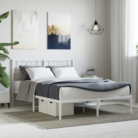 Bed Frame White Steel King Size Bed Frame Rectangular A949-355514