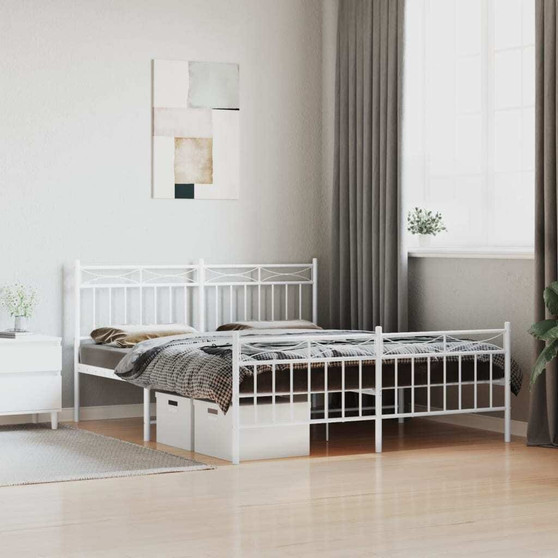 Bed Frame White Powder-Coated Steel King Size Bed Frame A949-373760
