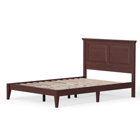 Full Traditional Solid Oak Wooden Platform Bed Frame with Headboard in Cherry Q280-CHWA5477