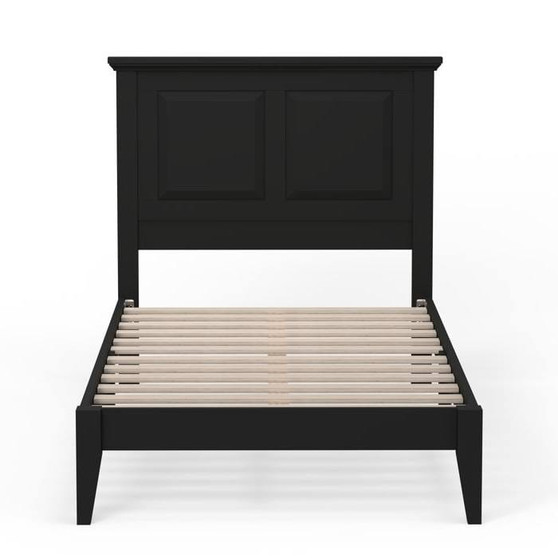 Twin Traditional Solid Oak Wooden Platform Bed Frame with Headboard in Black Q280-REWA8799