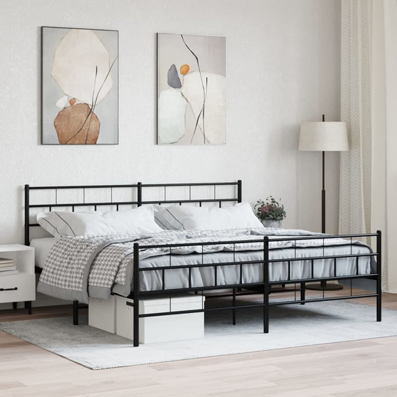 Metal Bed Frame Black Powder-Coated Steel 76 x 80 in Bed Frame A949-355683