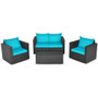 4Pcs Patio Rattan Cushioned Furniture Set-Turquoise - Color: Turquoise D681-HW65410BTU+