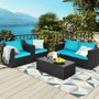 4Pcs Patio Rattan Cushioned Furniture Set-Turquoise - Color: Turquoise D681-HW65410BTU+