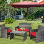 4 Pieces Patio Rattan Furniture Set with Cushions-Red - Color: Red D681-HW63238RE