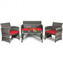 4 Pieces Patio Rattan Furniture Set with Cushions-Red - Color: Red D681-HW63238RE