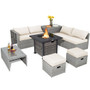 9 Pieces Outdoor Patio Furniture Set with 32-Inch Propane Fire Pit Table-Off White - Color: Off Whi D681-NP10618GR+HW68604WH+