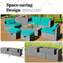 8 Pieces Patio Rattan Furniture Set with Storage Waterproof Cover and Cushion-Turquoise - Color: Tu D681-HW68604TU+