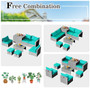 8 Pieces Patio Rattan Furniture Set with Storage Waterproof Cover and Cushion-Turquoise - Color: Tu D681-HW68604TU+