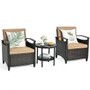 3 Pieces Patio Rattan Furniture Set Cushioned Sofa Storage Table with Shelf Garden B593-HW64401