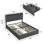 Upholstered Queen LED Bed Frame with Headboard and 4 Drawers-Queen Size - Color: Gray - Size: Queen D681-HU10556GR-Q