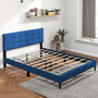 Queen Size Upholstered Platform Bed with Button Tufted Headboard-Blue B593-HU10569-Q