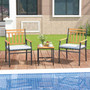 3 Pieces Outdoor Furniture Set Acacia Wood Patio Conversation Set with Cushions-White - Color: White D681-HW72142WH