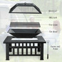 32 Inch 3 in 1 Outdoor Square Fire Pit Table with BBQ Grill and Rain Cover for Camping - Color: Bla D681-JV10256
