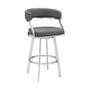 30" Gray And Silver Faux Leather And Iron Swivel Low Back Bar Height Bar Chair N270-477143