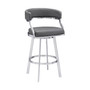 30" Gray And Silver Faux Leather And Iron Swivel Low Back Bar Height Bar Chair N270-477143