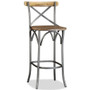 Bar Stool Mango Wood Brown, Steel Grey A949-244593