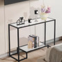 2-Tier Glass Console Table, Modern Rectangle Sofa Side Table with Tempered Glass Top and Iron Legs, E415-JSXGZ42YCHSBJ86VN001V0
