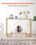 2-Tier Glass Console Table, Modern Rectangle Sofa Side Table with Tempered Glass Top and Iron Legs, E415-JSXGZ42YCBL2S481D001V0