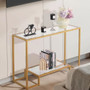 2-Tier Glass Console Table, Modern Rectangle Sofa Side Table with Tempered Glass Top and Iron Legs, E415-JSXGZ42YCBL2S481D001V0