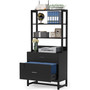 Home Office Lockable 2 Drawer Filing Cabinet Bookshelf in Black Wood Finish Q280-BLKVGF56765