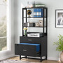 Home Office Lockable 2 Drawer Filing Cabinet Bookshelf in Black Wood Finish Q280-BLKVGF56765