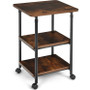 Brown/Black Multifunction Adjustable Height 3-tier Printer Stand on Wheels Q280-MTRN5909