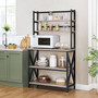 Modern Black Metal Grey Wood Bakers Rack Microwave Stand Kitchen Shelving Unit Q280-YGBRSK892136257