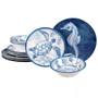 12-Piece Sea Shells Ocean Theme Dinnerware Set in Blue and White - Service for 4 Q280-OTPSMDS5342846821