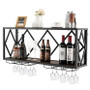 Industrial Rustic Brown Wood Metal Wall Mounted Wine Rack Shelf Q280-XLLACO98563