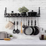 Black Metal Rectangular Wall Mounted Kitchen Pot Rack with 12 Hanging Hooks Q280-MRWMPR539915742