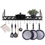 Black Metal Rectangular Wall Mounted Kitchen Pot Rack with 12 Hanging Hooks Q280-MRWMPR539915742