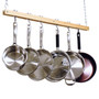 Ceiling Mount Single Bar Wooden Pot Rack with 4 Pan Hooks Q280-CMW40153