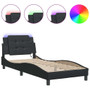Bed Frame with LED without Mattress "Zadar" Black 39.4"x79.9" A949-3214141