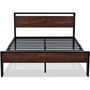 King Metal Platform Bed Frame with Mahogany Wood Panel Headboard Footboard Q280-KGMPBHDA1793652