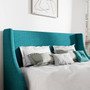 King Size Upholstered Linen Blend Headboard Wingback Platform Bed in Turquoise Q280-TUKI4647