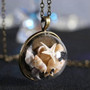 BEACH GIRL Sea Shells In Glass Locket Pendant Necklace F369-5352214277