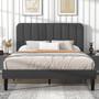 Full size Dark Grey Upholstered Platform Bed Frame with Headboard Q280-FLDGHPB14925873