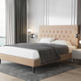 Queen size Beige Linen Platform Bed Frame with Button Tufted Headboard Q280-BQAPBFM19831257