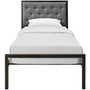 Twin Metal Platform Bed with Gray Fabric Button Tufted Upholstered Headboard Q280-TPBGU9615412