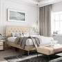King Adjustable Height Platform Bed Frame with Beige Upholstered Headboard Q280-KIBE2799