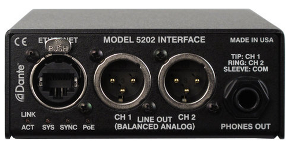  Model 5202 Dante® to Phones and Line Output Interface - Rear
