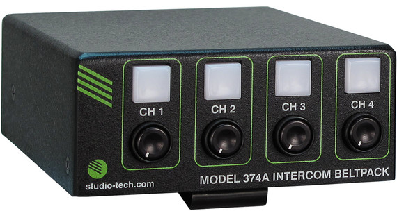 Studio Technologies Model 374A Intercom Beltpack: Four Channels, 5-Pin Female Headset Connector Studio Technologies Model 374A Intercom Beltpack: Four Channels, 5-Pin Female Headset Connector