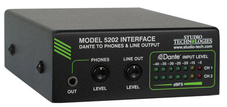  Model 5202 Dante® to Phones and Line Output Interface