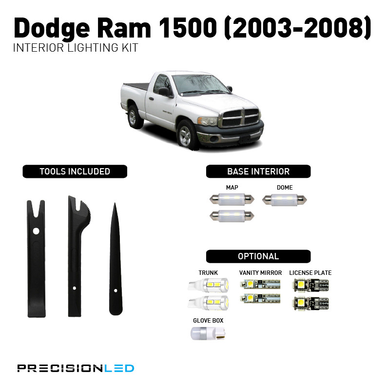 WIYBYDM White Interior LED Bulb Kit For 2003-2008 Dodge Ram 1500 - Super Bright 6000K Map Dome License Plate Lights (12 Bulbs + Tool)