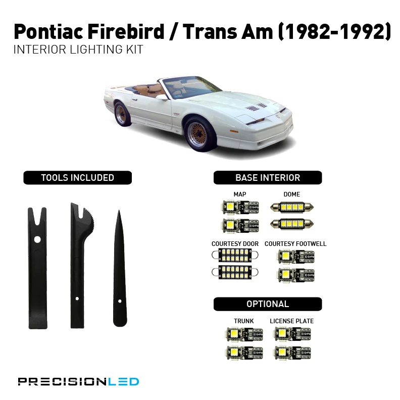 LED White Light Interior Kit – 12-Piece For Pontiac Firebird Trans Am 1998-2002, 6000K Cold White