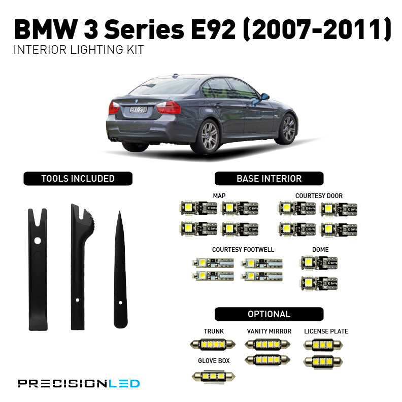 Kit LED Intérieur Pour BMW Série 3 E92 Coupé - 18 Ampoules Blanc 6000K, Plug & Play - 12