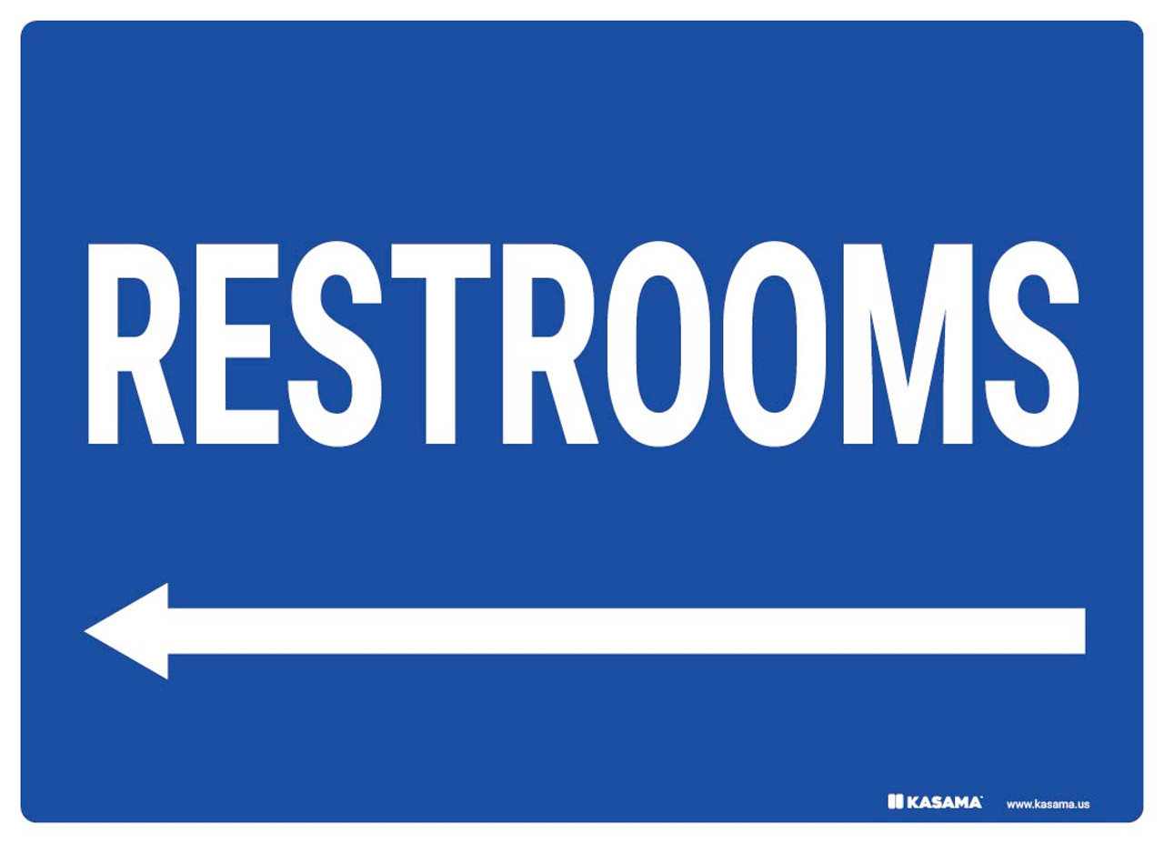 restroom sign with arrow